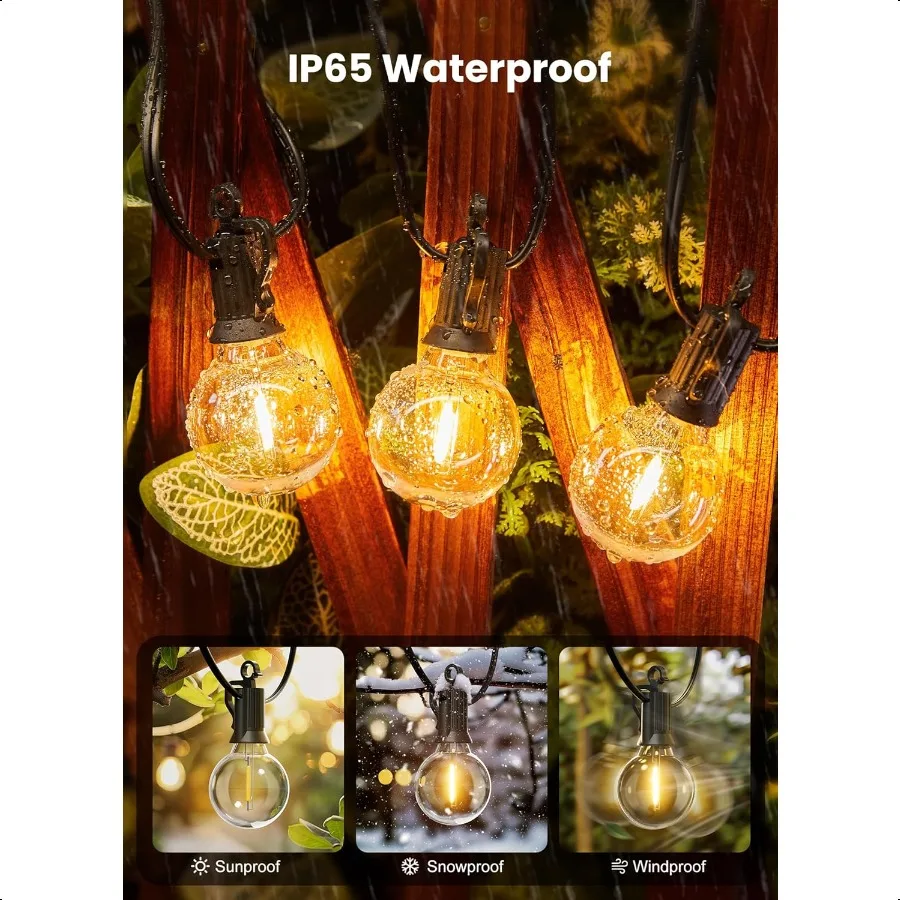 Guirlande lumineuse d'extérieur, 50 pieds, 25 ampoules G40, incassable, pour Patio, étanche IP65, variable, suspendue, Globe connecté, LED, extérieur