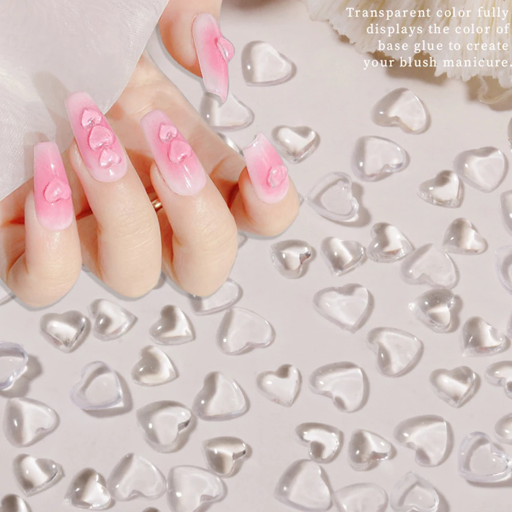 20-100 pezzi di ciondoli per decalcomanie per nail art a forma di cuore 3D per unghie, ciondoli per unghie a forma di cuore in acrilico trasparente 3D per donne Accessorio per salone manicure fai da te *