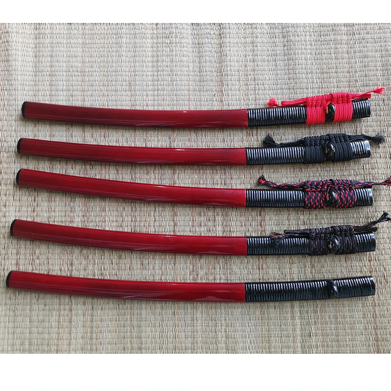 Wine Red Wooden Saya with Cane, Katana Blade Scabbard, Japanese Sword Mounting Replacement Sheath Accessory,Rope Can Custom