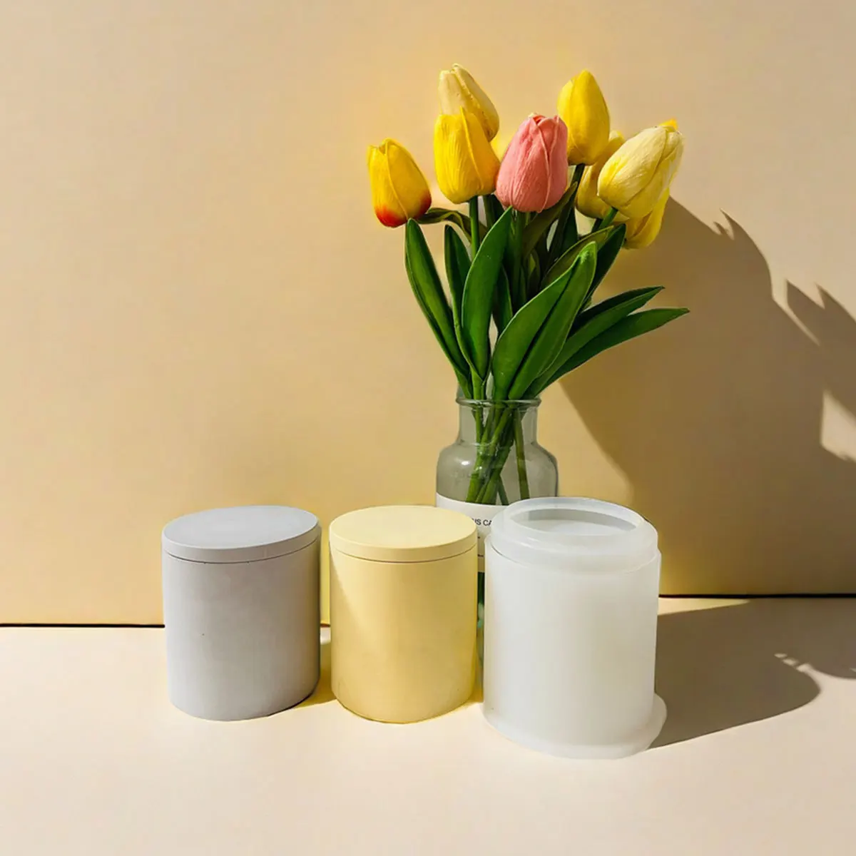 Concrete Candle Jar Vessel Mold Round Cement Candle Cup Storage Box Silicone Mold Pots Pen Holder Epoxy Resin Plaster Clay Mold
