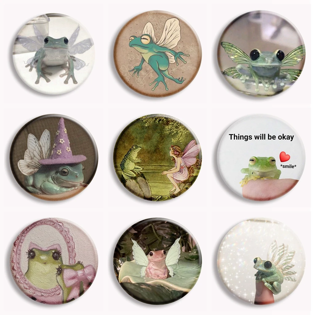 Vintage Frog Fairy Cartoon Button Pin Creative Cute Frog Funny Meme Brooch Badge Bag Accessories Women's Decor Friends Gifts