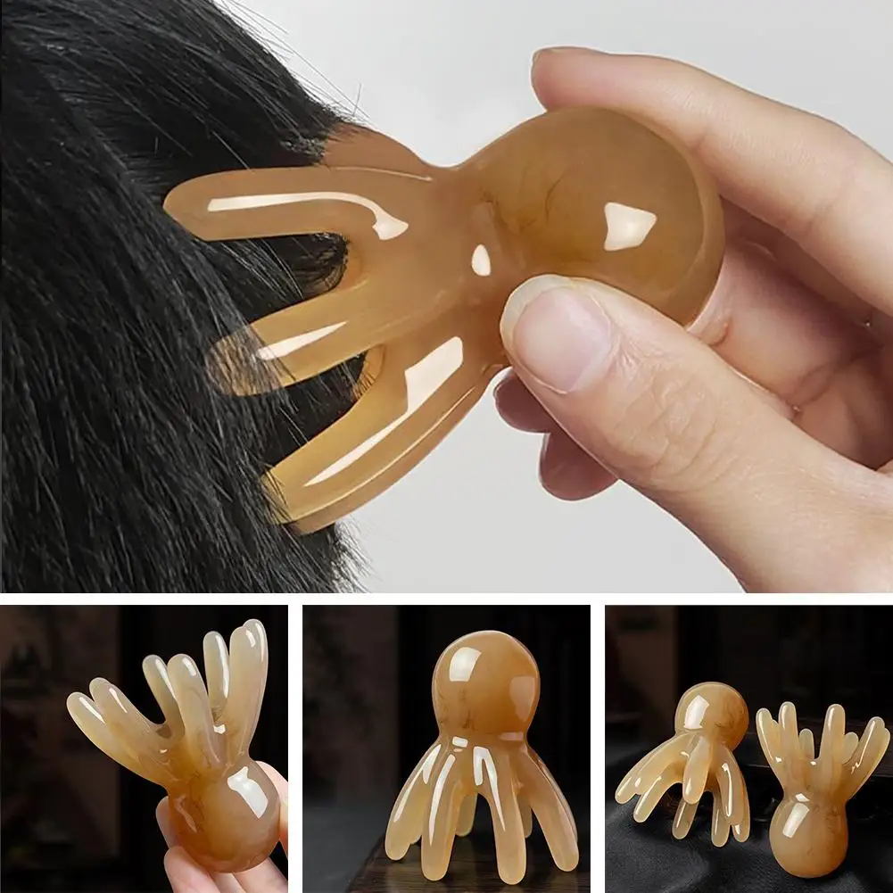 Resin Octopus Massage Comb Head Meridian Scraping Scalp Relief SPA Comb Fatigue Massage Massag Gua Sha Massage Brush Acupun U2T0