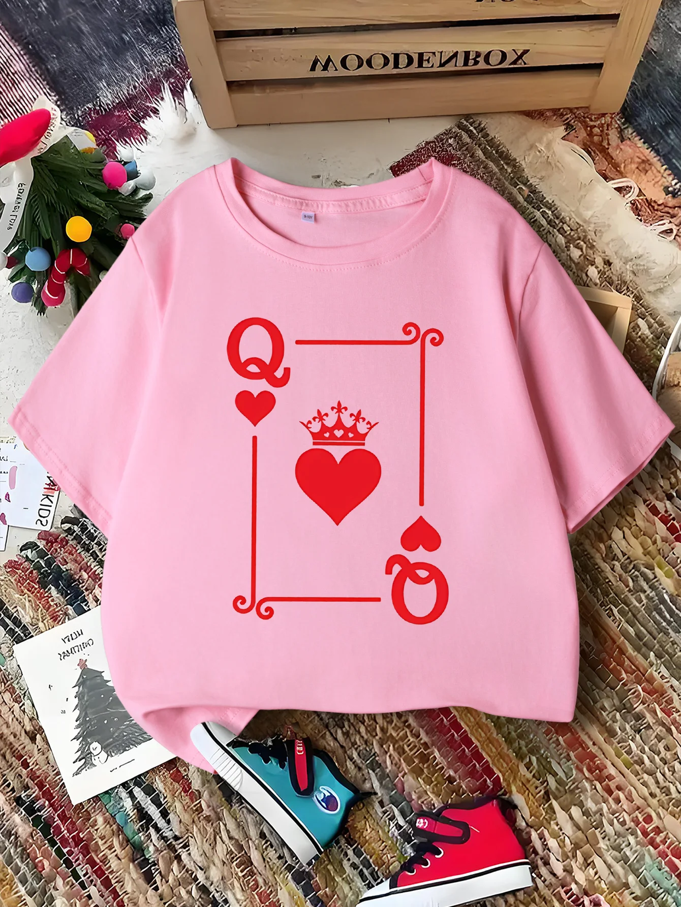 Heart Queen Poker Crown Print Kids Tee Boys Girls  Matching Short Sleeve Breathable Soft Casual Daily Parent Child Comfort Tops