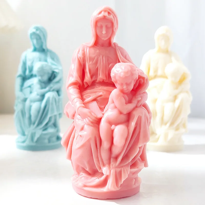 

3D Jesus Family Plaster Sculpture Mold, DIY Virgin Mary Silicone Candle Mold Making Supplies, Christian Decor Ornaments, Church