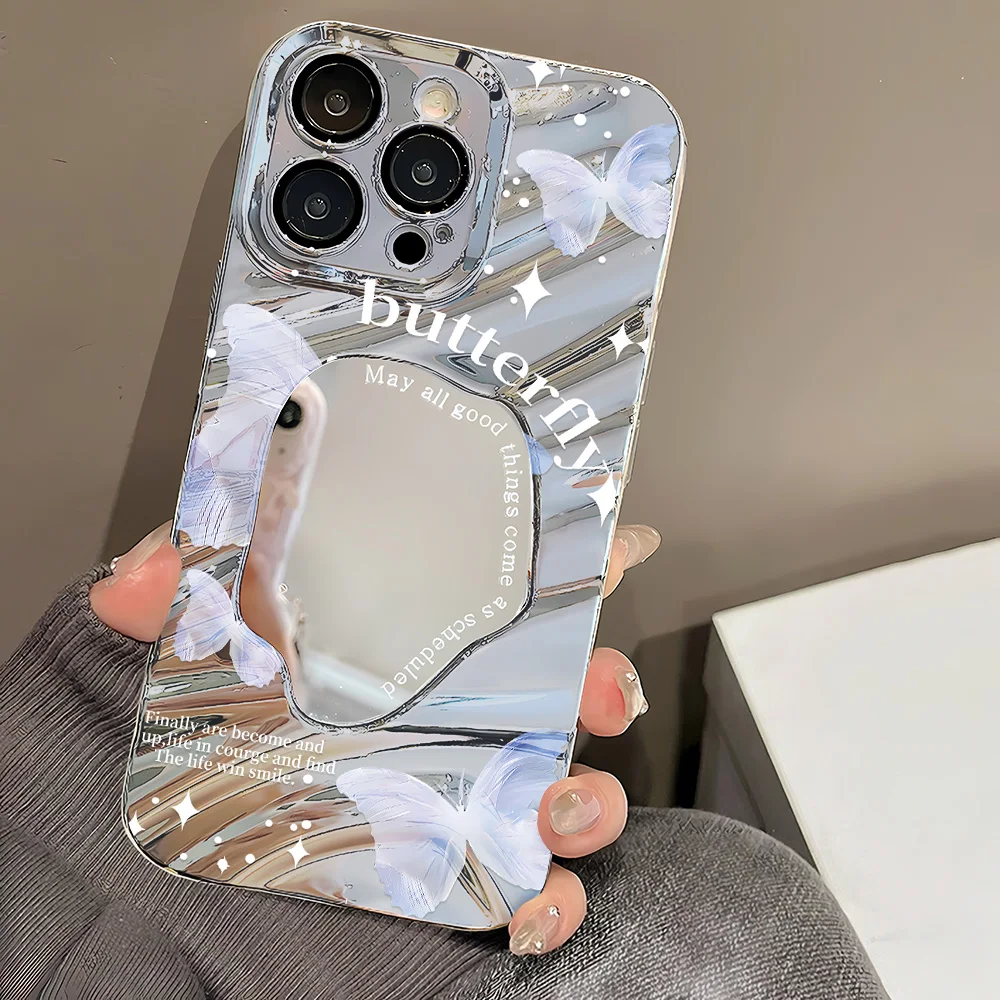 Silver Pattern Mirror Phone Case for Apple iPhone 17 16 15 14 13 12 11 Pro Max Air Cases Romantic Dreamy Purple Butterfly Cover - view 5