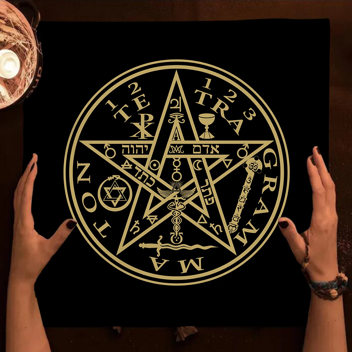 Hebrew Tarot Tablecloth Altar Cloth Five-pointed Star Crystal Divine Cloth Mystical Runes Tarot Pad Oracle Pad Witchy Home Decor