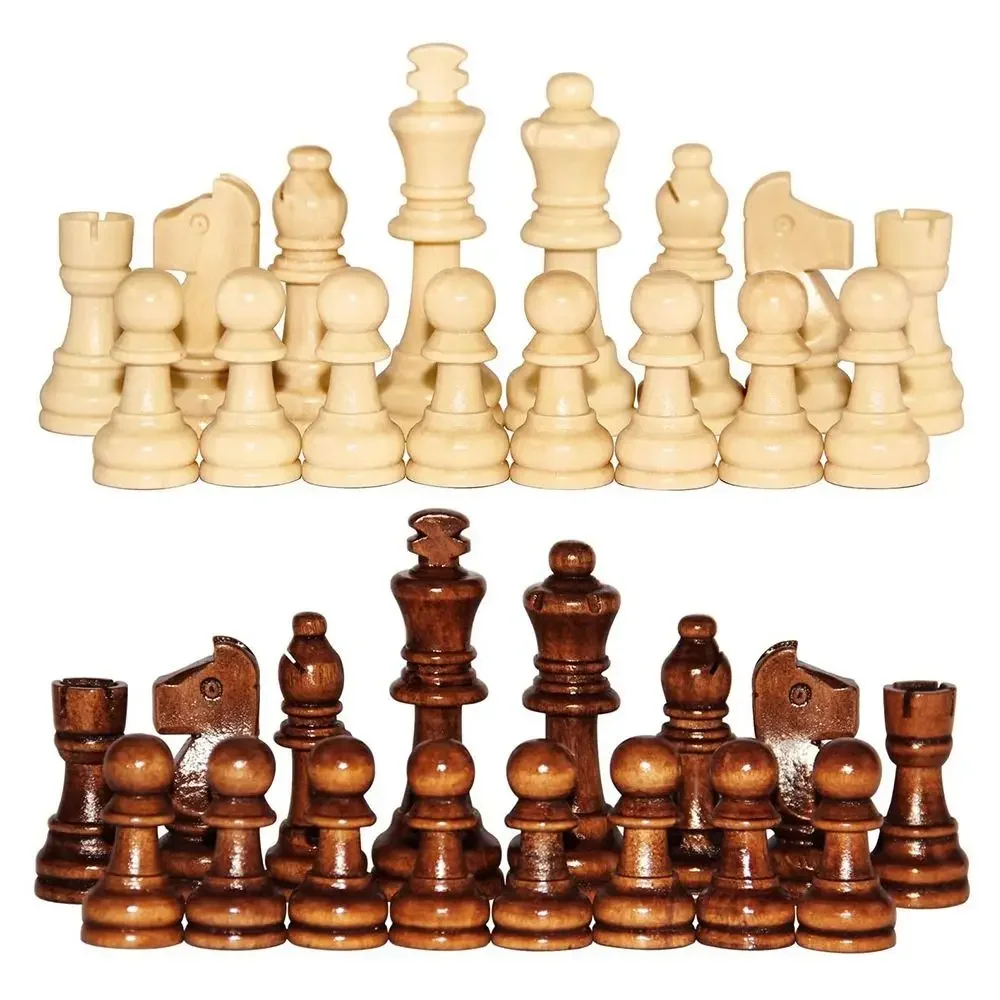 32PCS 2.2 in Wooden Chess Wooden with Protective Pads Word Chess Set Improve Intelligence Delicate Chess Game Parent-child Game