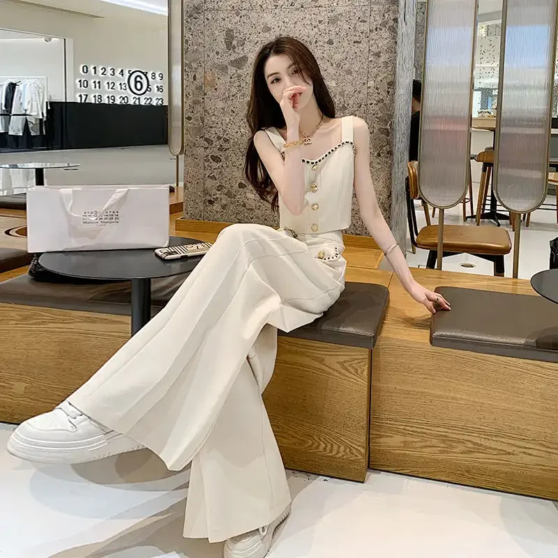 

Casual Set Women's Summer Korean Style Tank Top Wide Leg Pants Elegant Women's Two Piece Set