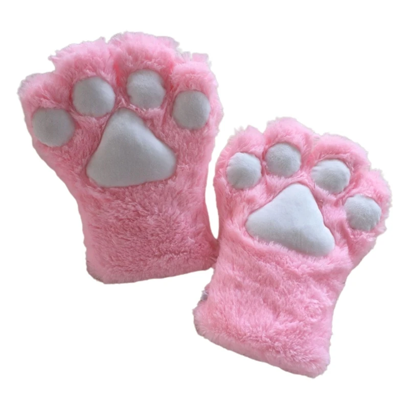 Vrouwen Maid Warme Pluche Handschoenen Leuke voor Kat Kitten Poot Klauw Pluizige Wanten Halloween Animal Cosplay Kostuum