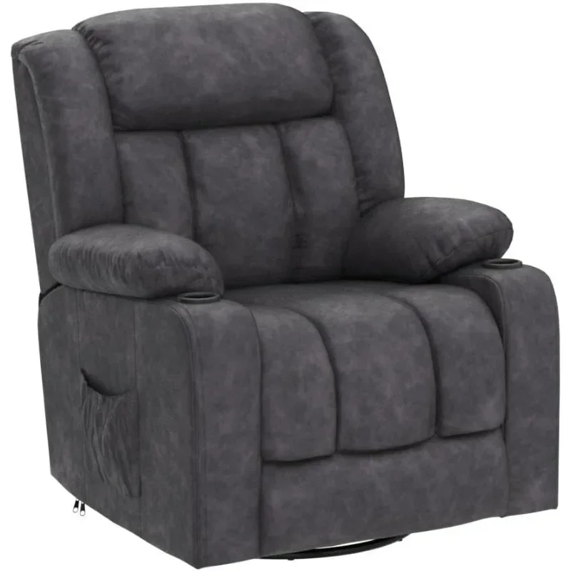 Recliner Chair Massage Rocker with Heated 360 Degree Swivel Lazy Boy Single Sofa Seat Cup Holders for Living Room (Gray)