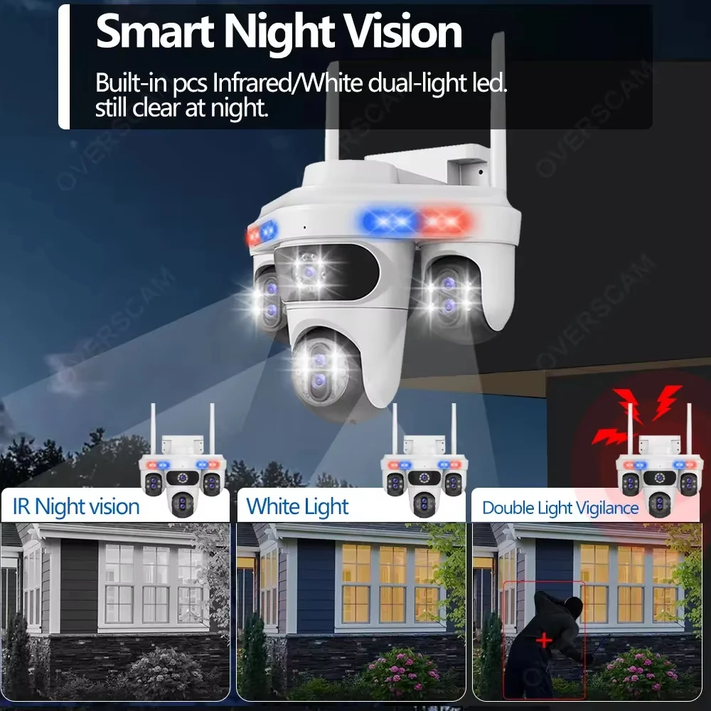 7 Obiettivo 4 Schermo 35MP PTZ Telecamera IP Telecamera di sicurezza WiFi wireless esterna Zoom 30x Telecamera CCTV con tracciamento automatico Impermeabile