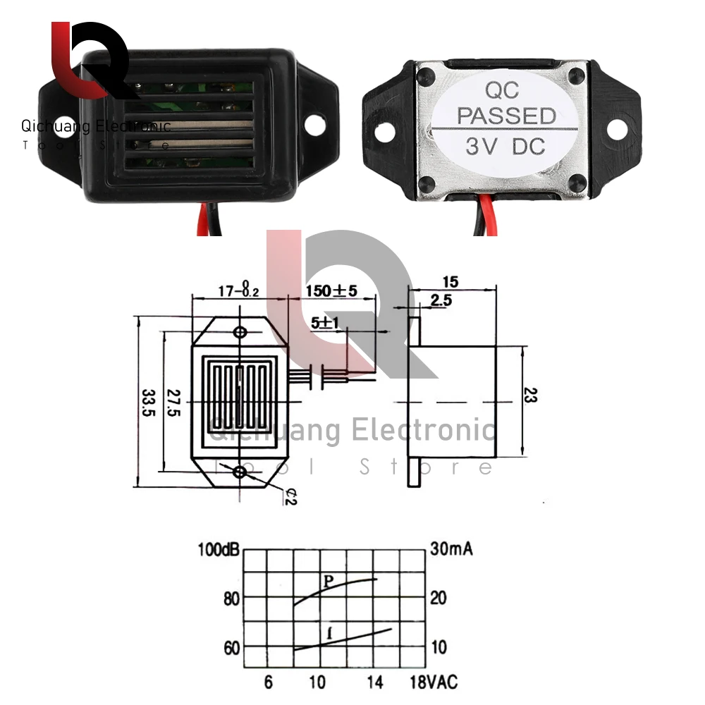 1 صفارة إنذار DC 3V/6V/9V/12V 85dB 25mA صفارات إنذار إلكترونية صغيرة نغمة ثابتة