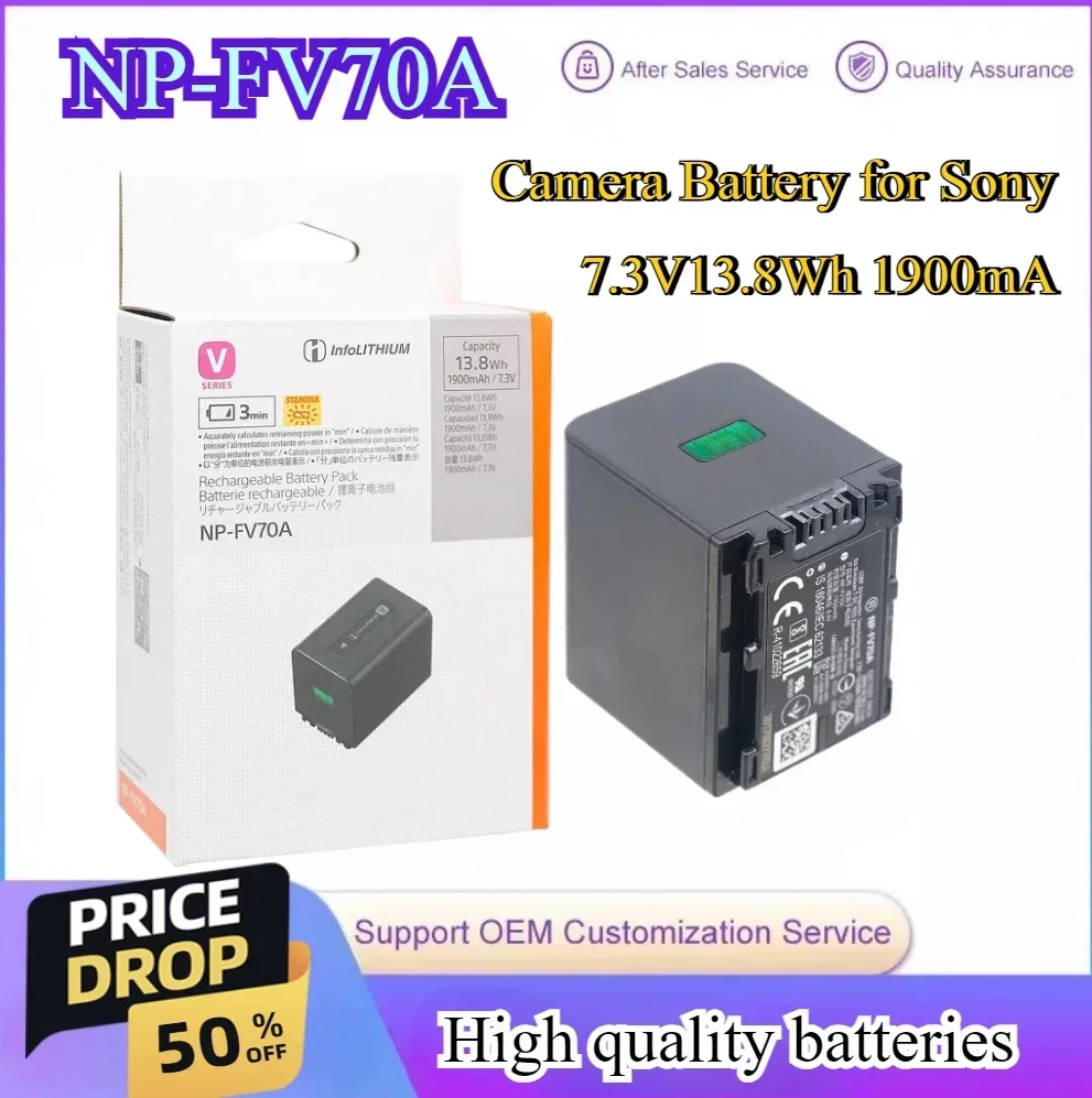 

NP-FV70A NPFV70A 7.3V 13.8Wh 1900mA Camera Battery for Sony FV50A FV100A Battery EAX40 AX700 AX45 60 AX100E AXP55 High Qualty
