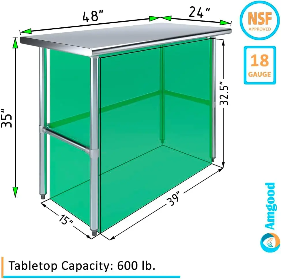 Banco de trabajo de Metal con Base abierta, mesa de acero inoxidable, 48 "de largo x 24" de profundidad