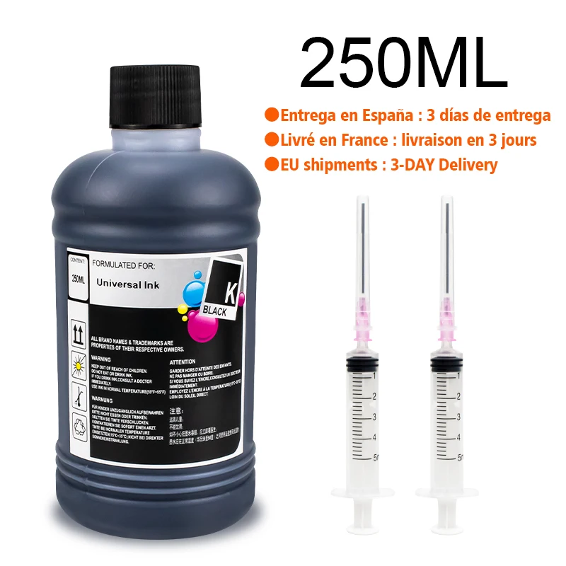 250ML bottle of universal dye black color refill ink for HP For Epson For Canon ink cartridge printer