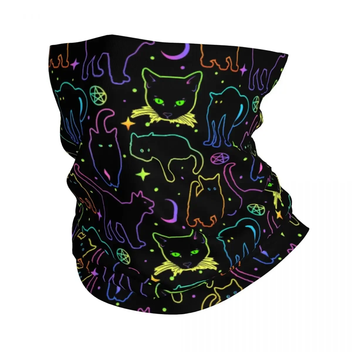 Custom Funny Cartoon Halloween Witchcraft Black Cat Bandana Neck Warmer Men Women Winter Hiking Ski Scarf Gaiter Face Cover