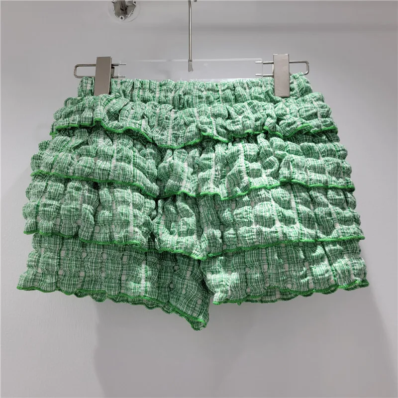 2025 Spring and Summer New Design Sense Niche Age Reduction Layers of Fungus Edge Cake Short High-waisted Pants Skirt For Women