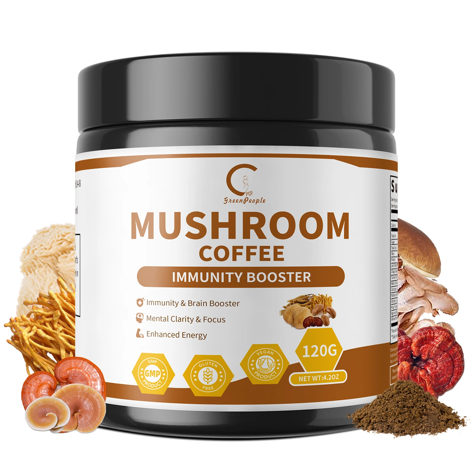 

120 г грибного кофе Lion Mane Грибной и Ganoderma lucidum Mushroom Coffee обеспечивает лучший фокус и поддержку иммунитета.