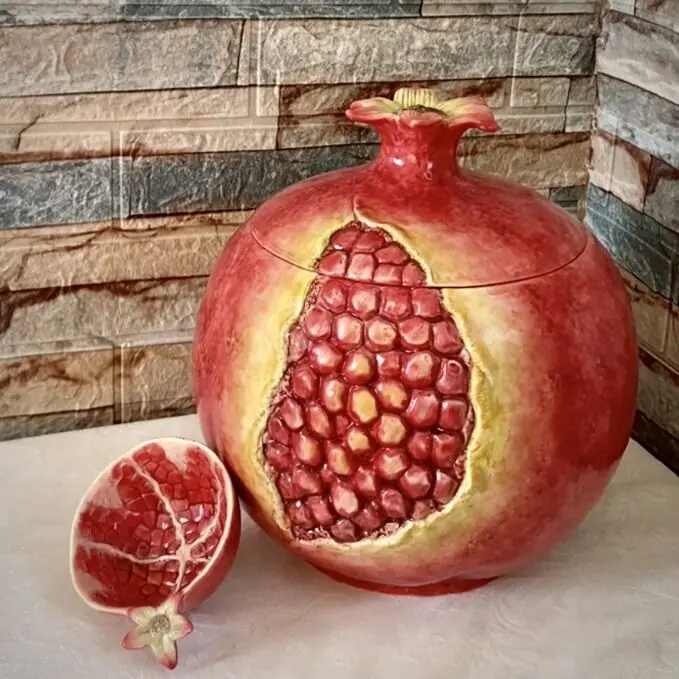 Large Ceramic Pomegranate Storage Jar, Home Decor, Living Room Decoration, Dried Fruit Jar, Kitchen Food Container, Rice P