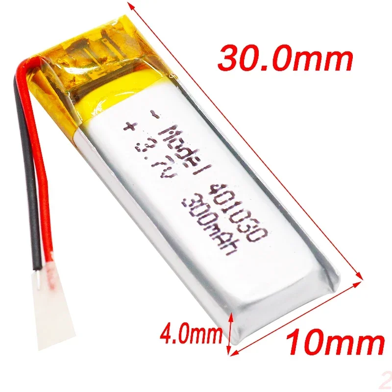 3.7V 300mAh 30*10*4mm 401030 lithium ion li ion battery for MP3 MP4 MP5 DVD toy mobile bluetooth earphone lipo Rechargeable cell