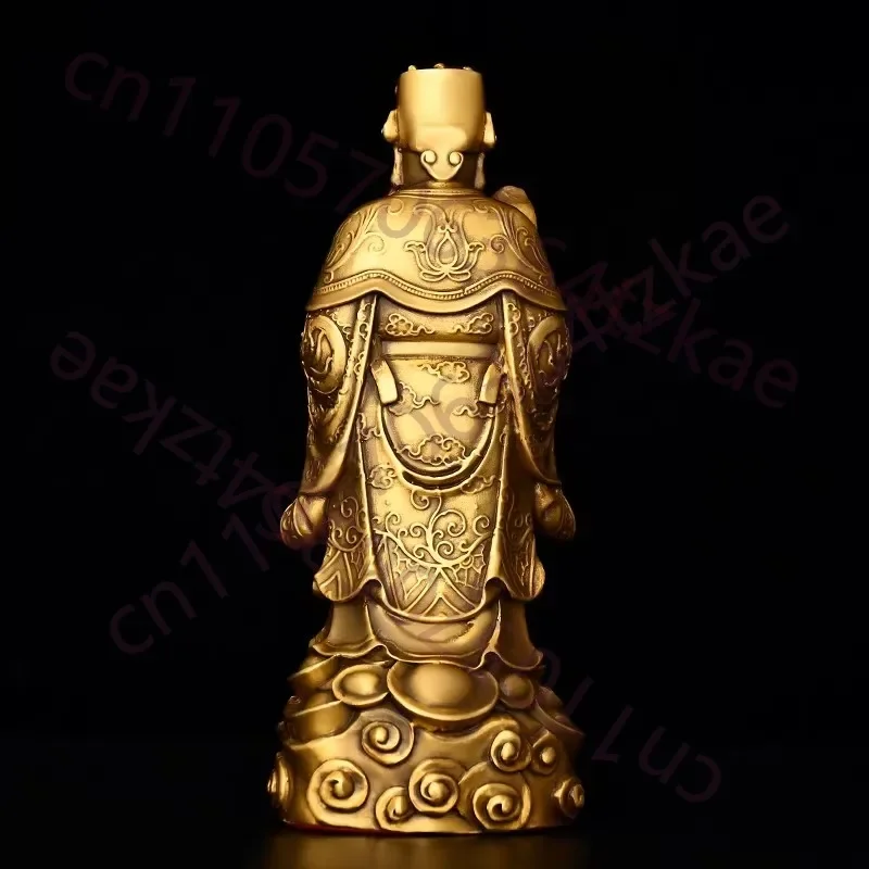 Brass Wealth God with Ingot & Ruyi - Lord Chai (Tian Cai Xing Jun) Statue for Proper Wealth, Popularity & Household Fortune, Hom