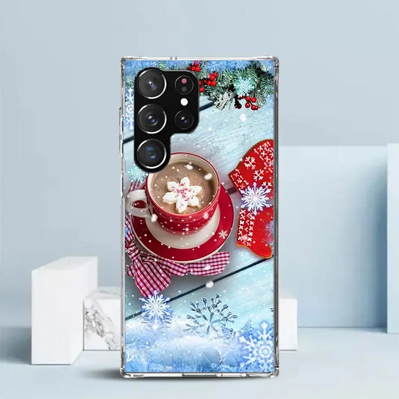 Winter Coffee Christmas Phone Case For Samsung Galaxy S24 S25 Edge S26 Ultra S22 S23 Plus S21 + S20 FE Soft TPU Back Cover Galax