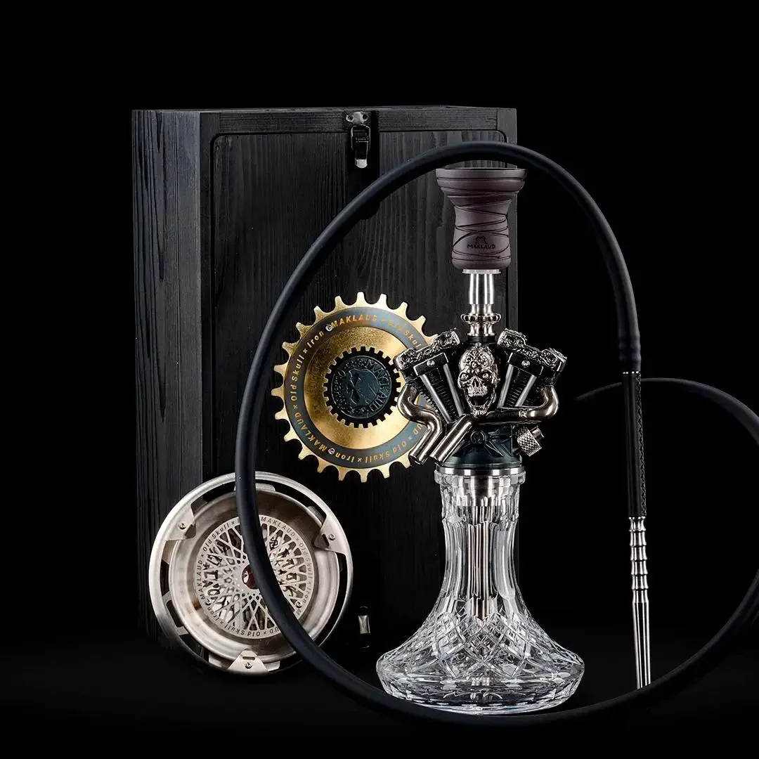 Maklaud Old Skull Iron Hookah Shisha Set 304 Stainless Steel With Pattern Glass Base Single Hose