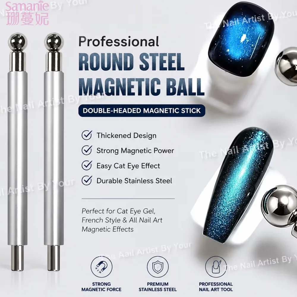 1Pcs Round Steel Magnetic Ball Double-Headed Thickened Cat-Eye Magnetic Stick Cylindrical French Magnet Pen Cat Eye Magnet Tool