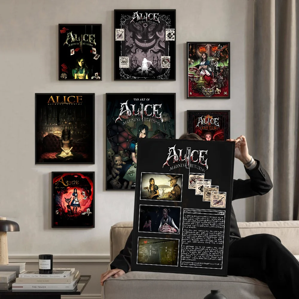 Pósteres clásicos Vintage A-Alice M-Madness R-Rowns, impresiones de papel blanco, carteles artísticos, decoración de habitación Kawaii