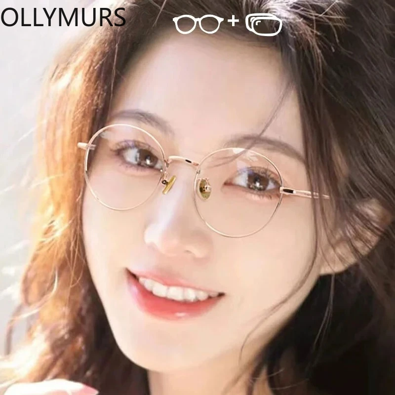 

OLLYMURS Fashion Round Prescription Glasses Women Men Anti Blue Light Computer Eyeglasses Quality Myopia Photochromic Eyewear
