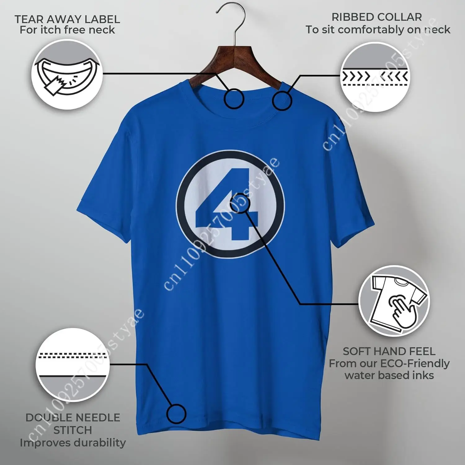 Marvel Men's Fantastic Four Shirt - Classic Logo T-Shirt, Blue - Iconic Design for Fans - Comfortable Fit, Soft Cotton