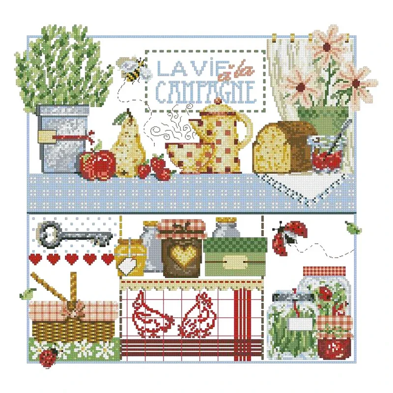 

Amishop-Counted Cross Stitch Kit, Green Potted Plants, Madame la Fee, Fruits, Kitchen Items, DIY Embroidery, Home Decoration
