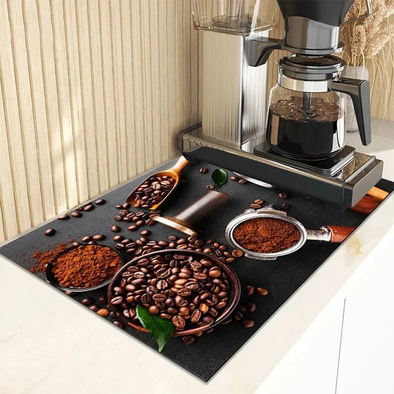 Coffee Print Kitchen Countertop Home Decoration Accessories Absorbent Pad  Small Rugs for Bedroom Drying Mats