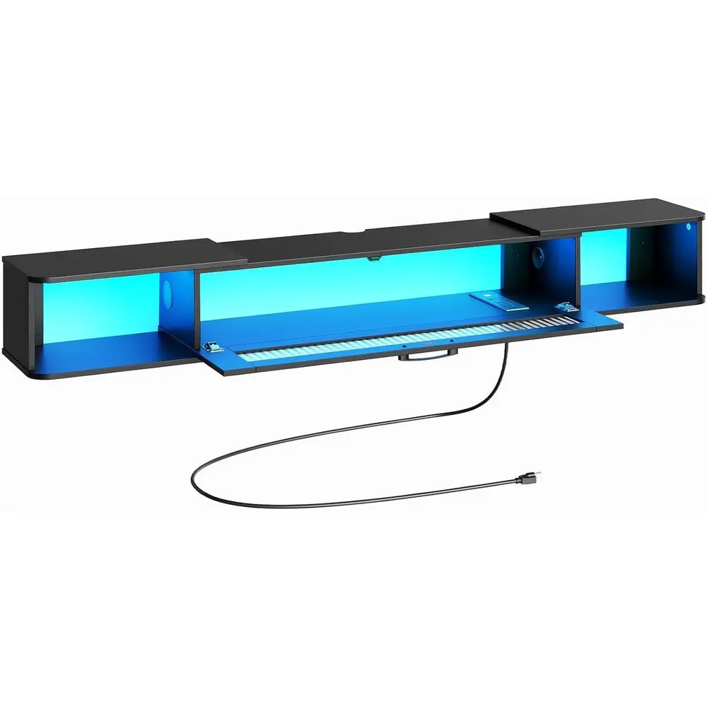 loating TV Stand with LED Light Power Outlet or TVs up to 75”, Wall Mounted TV Shel, ern Media ole Entertainment Center Under TV