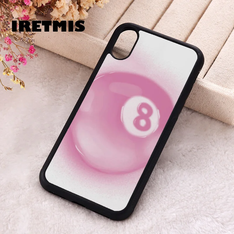 Iretmis Phone Cover Case For iPhone X XS Max XR 11 12 13 PRO MINI 14 15 16 Plus Rubber Silicone Pink Airbrush 8 Ball