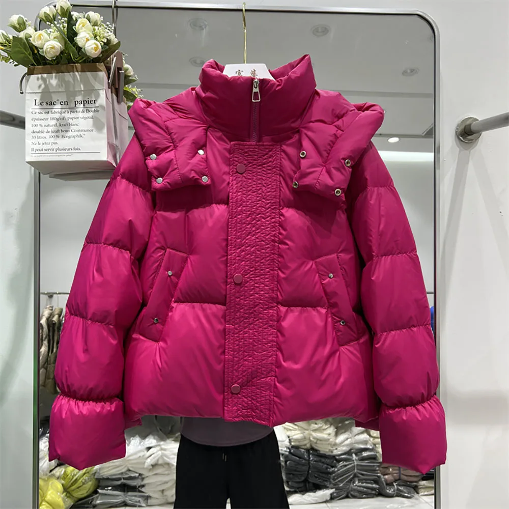 Chaquetas de plumón de estilo coreano para mujer, abrigo corto con capucha y cremallera, abrigo grueso y cálido para invierno, novedad de 2022