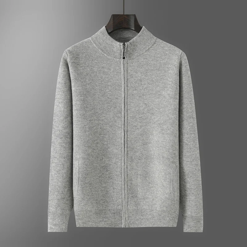 DjzDsm New Autumn Winter 100% Merino Wool Knitwear Men's Zipper Sweater Thick Cardigan Warm Soft Casual Clothing Fashion Tops