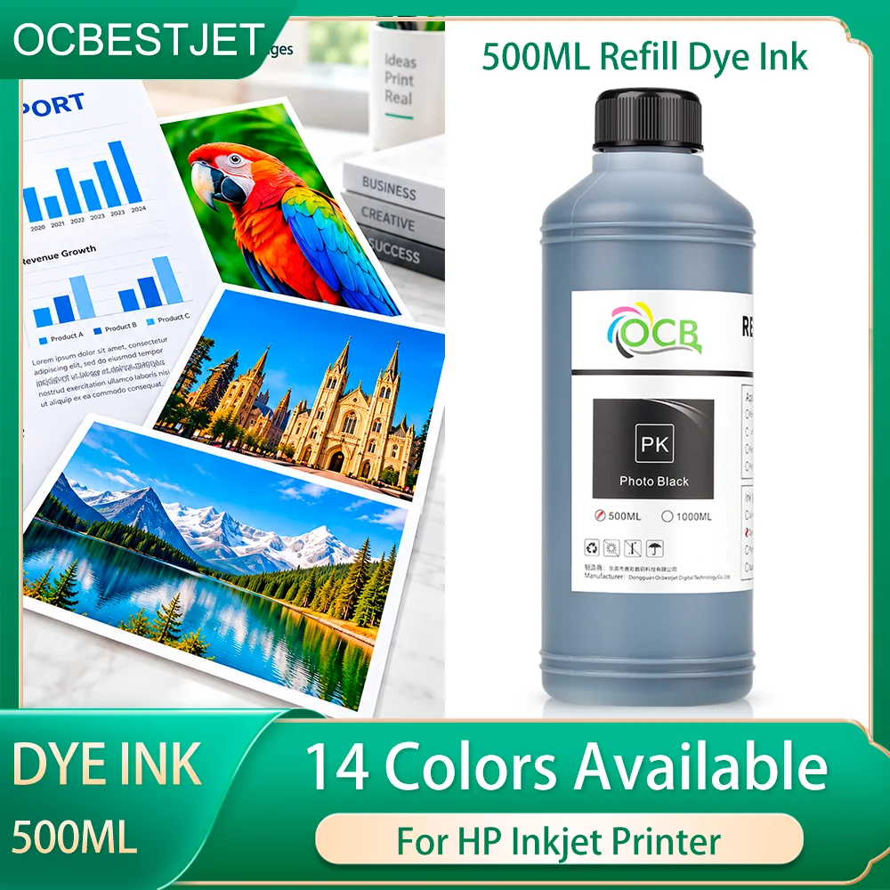 500ML/Bottle Universal Dye Ink For HP Inkjet Printer T610 T620 T770 T790 T1100 T1120 T1200 T1300 T2300 500 510 800 Z2100 Printer