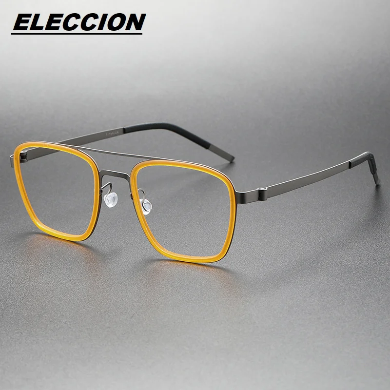 

ELECCION Luxury Brand Titanium Eyeglass Frames For Men Retro Full Rim Double beam Optical Spectacles Frame Eye Glasses 9708