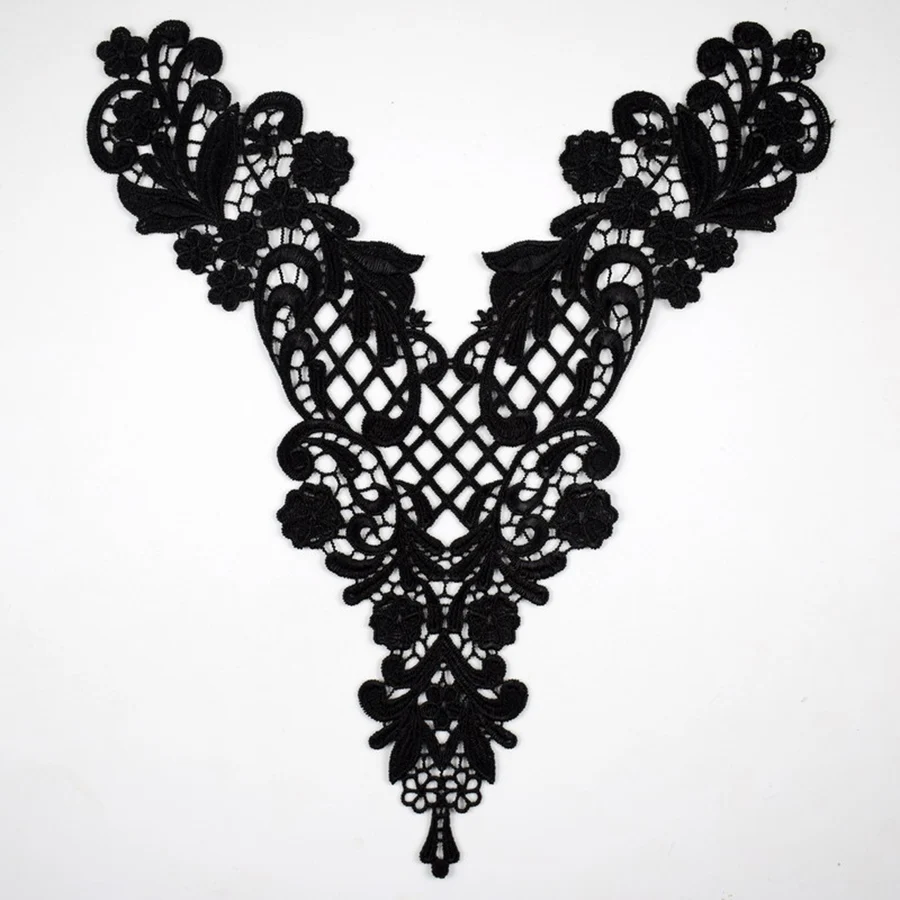 Black Flower DIY Embroidery Patch Fabric Collar Sewing Neckline Lace Applique Dress Home Decoration Repair