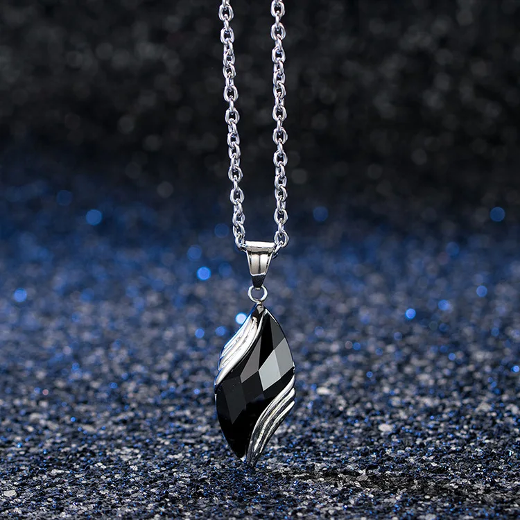 Fashion Trendy Jewelry Blue Sandstone Leaf Design Pendant O-Chain Stainless Steel Necklaces for Men