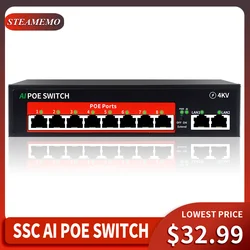 STEAMEMO-interruptor POE de 8 puertos, fuente de alimentación de 100 W, interruptor Ethernet de red para cámaras/AP inalámbrico con fuente de alimentación integrada, 10/120 M