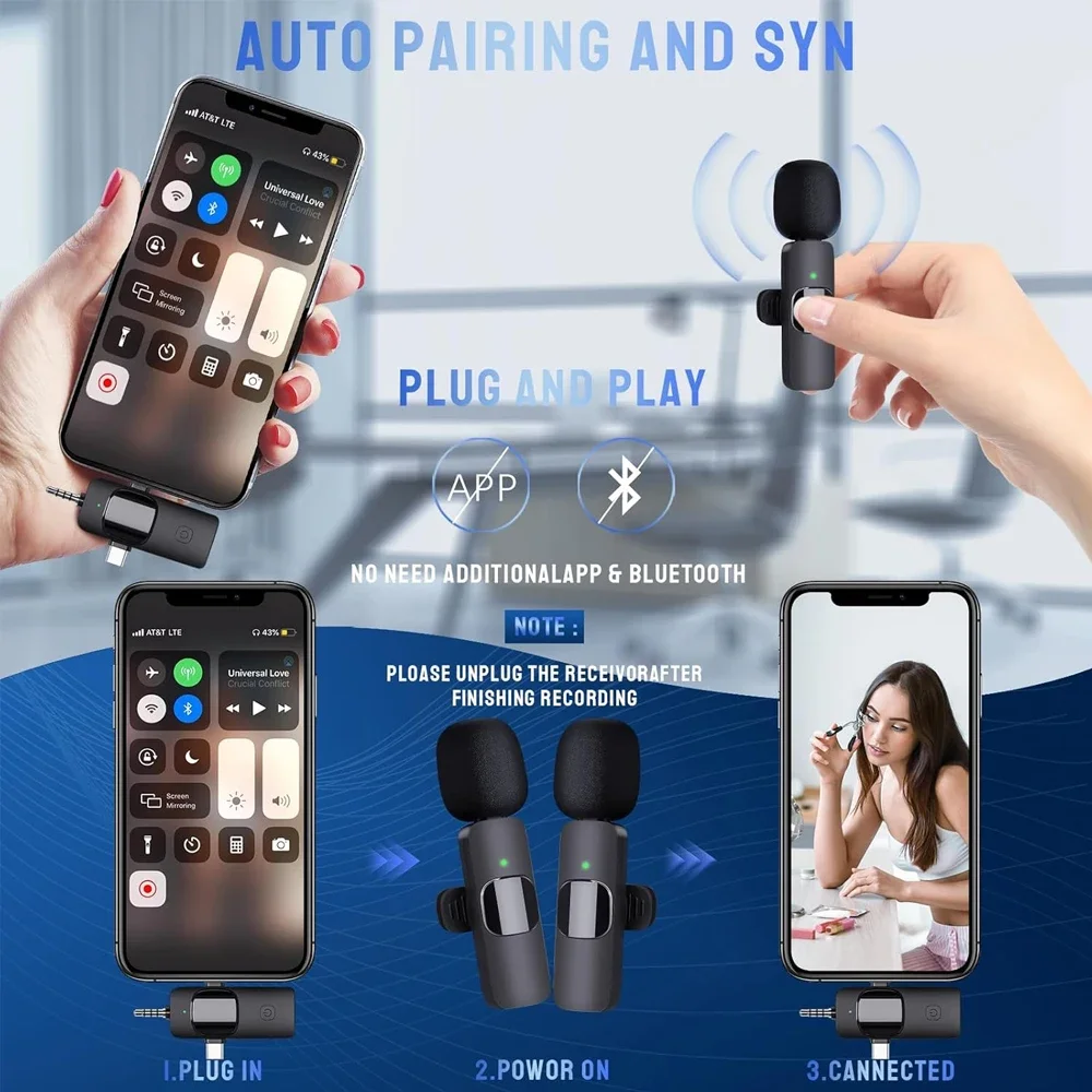 ميكروفون K15 3 في 1 لاسلكي Lavalier لهواتف iPhone وأندرويد 3.5 ملم للتسجيل المباشر للراديو والحد من الضوضاء ميكروفون صغير