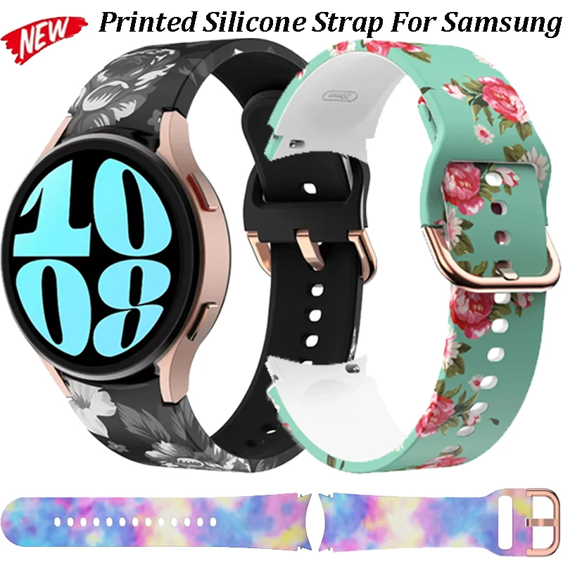 Bedrucktes Silikonarmband für Samsung Galaxy Watch 7/6/5/4 40 mm 44 mm Metallschnalle Farbe Bequeme Armbanduhr 5 Pro 45 mm Correa