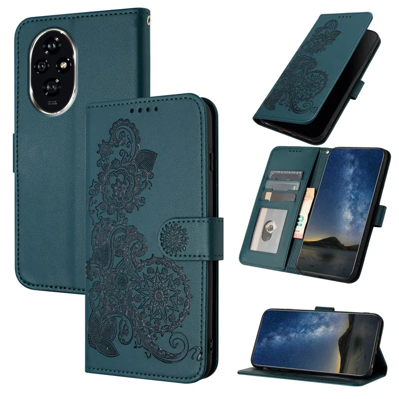 Flower Wallet Phone Case For Huawei Honor 200 Lite 200 Pro 5G Honor200 Lite 2024 Coque Leather Flip Stand Phone Cover Totem Capa