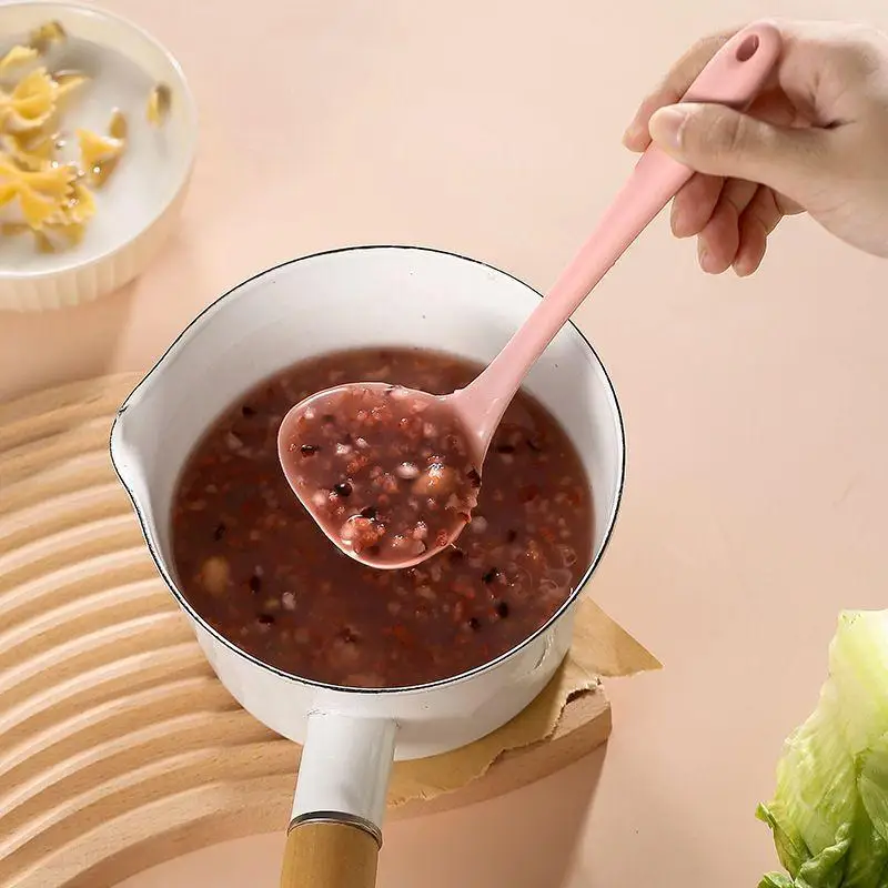 【M】Long Handle Silicone Soup Spoon Large Ramen Noodles Tablespoons Hot Pot Porridge Ladle Scoop Kawaii Japanese Kitchen Utensils view 4