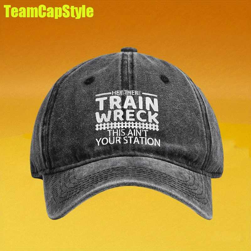 Hey, Hello! Vintage Washed Print Baseball Cap Featuring Adjustable, Breathable Fabric, Sporty And Lightweight, Suitable for All
