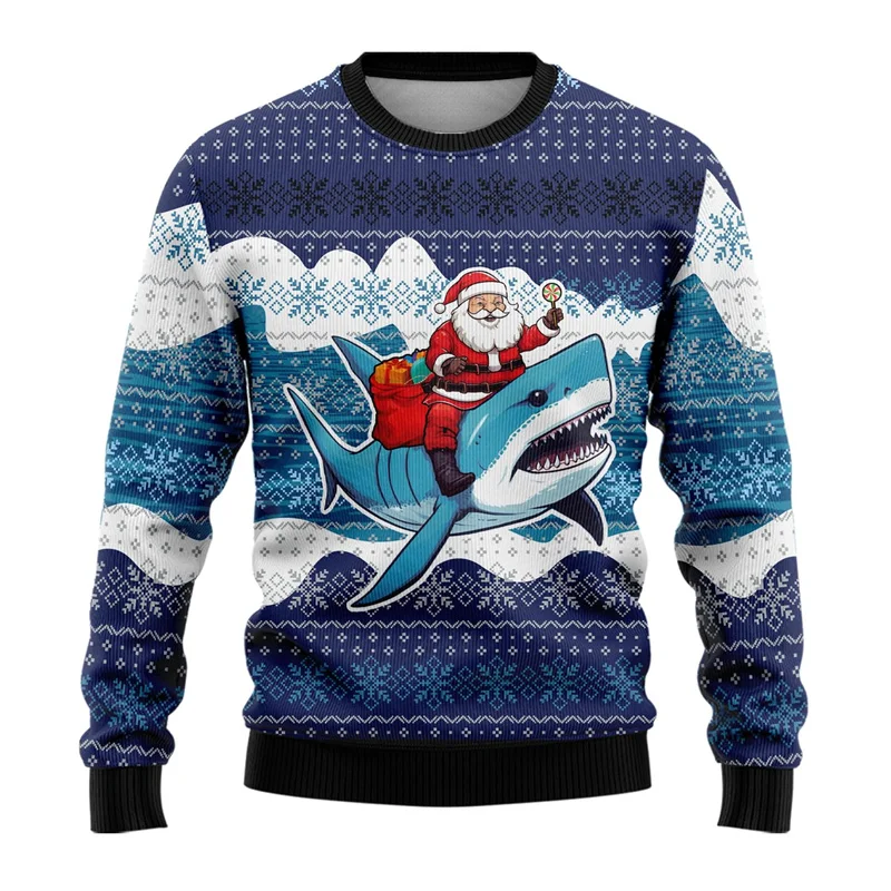 Cute Dolphin Shark 3D Printed Ugly Christmas Sweater For Women Clothes Fashion Crewneck Men Sweatshirt Casual Autumn Pullovers