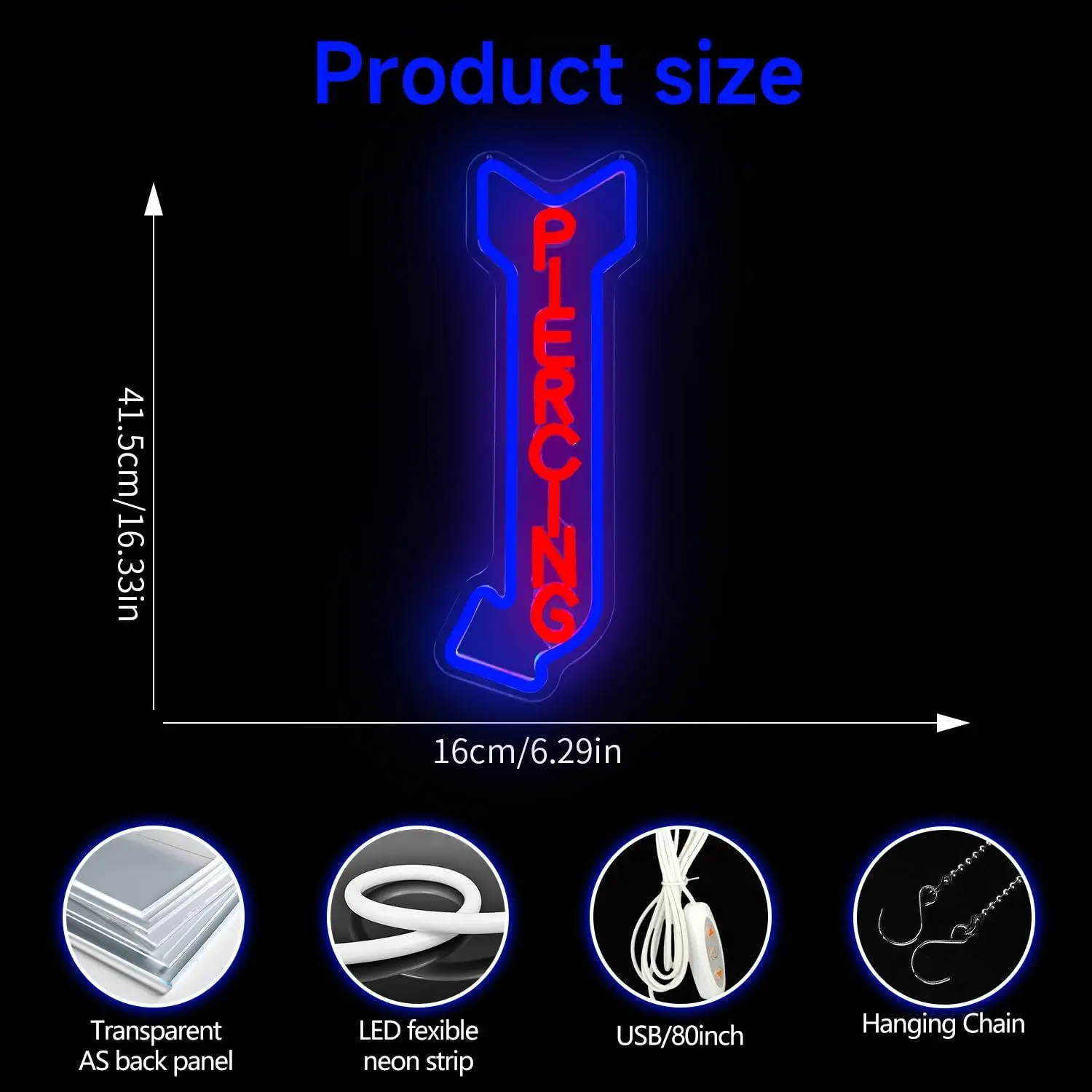 Piercing Neon Sign Dimmable LED Light for Tattoo Studio Piercing Shop Barber Shop Storefront Business Door Wall Art Decoration