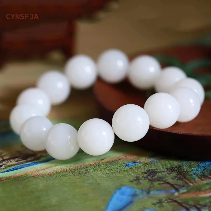 

CYNSFJA New Rare Real Certified Natural Hetian Mutton-fat Nephrite Unisex Lucky White Jade Bracelets High Quality Bless Gifts